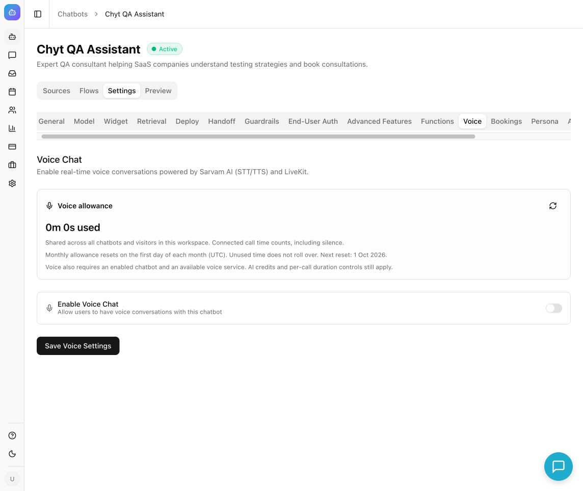 Voice Chat settings with language, voice, and allowance controls